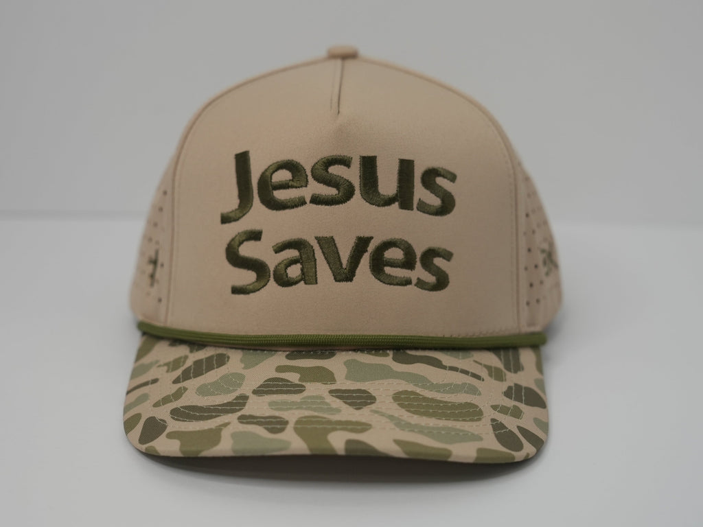 "Jesus Saves" Duck Camo Snap-Back Hat